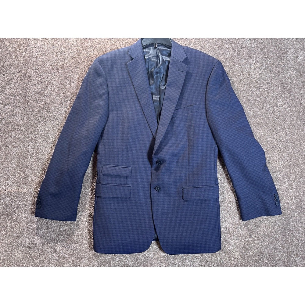 CALVIN KLEIN Mens Blue Black Check Two button Sport Coat Suit Jacket blazer 42 B
